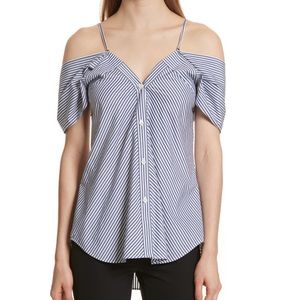 Theory Hartman Cold Shoulder stripe shirt